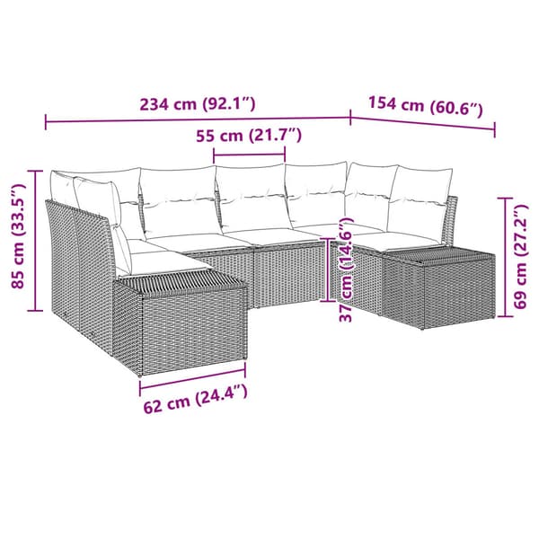 Trädgårdsoffset med kudde 6 pcs Beige konstrotting