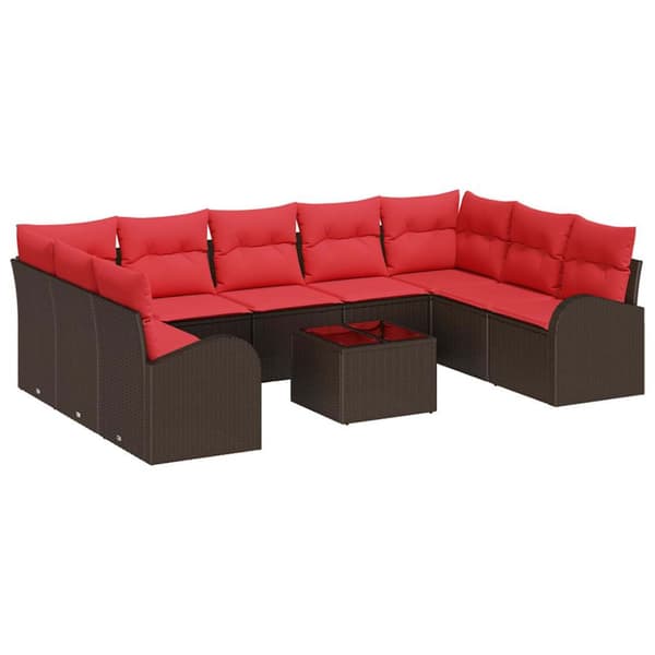 Soffset med kudde 10 pcs Brun Poly Rattan