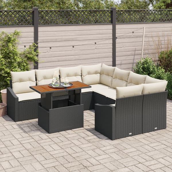 Trädgårdsoffset med lagring 9 pcs Svart Poly rattan