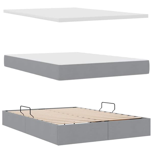 Förvaringssäng med madrass Ljusgrå 140 x 190 cm Polyester