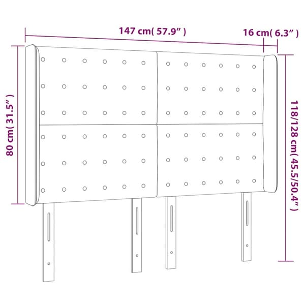 Sänggavel LED blå 147x16x118/128 cm sammet