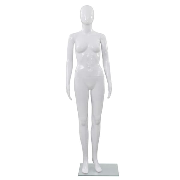 Skyltdocka dam helkropps med bas i glas glansig vit 175 cm