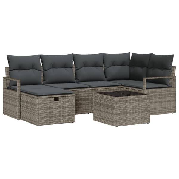 Trädgårdsoffset med kudde med lagring 7 pcs Grå Poly rattan