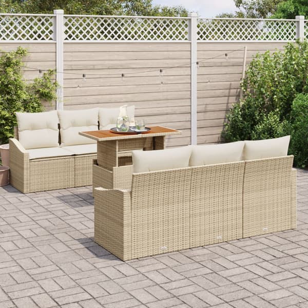 Trädgårdsoffset med lagring 7 pcs Beige Poly rattan