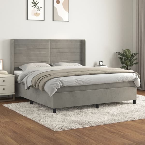 Ramsäng med madrass ljusgrå 160x200 cm sammet