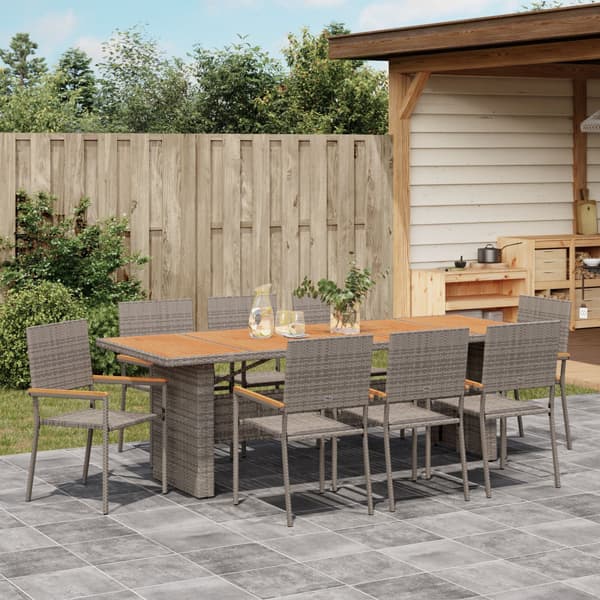 Trädgårdsmöbelset 9 pcs Grå konstrotting