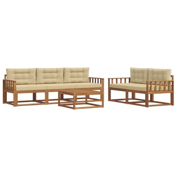 Utomhussoffset med kudde 6 pcs Naturlig och Beige