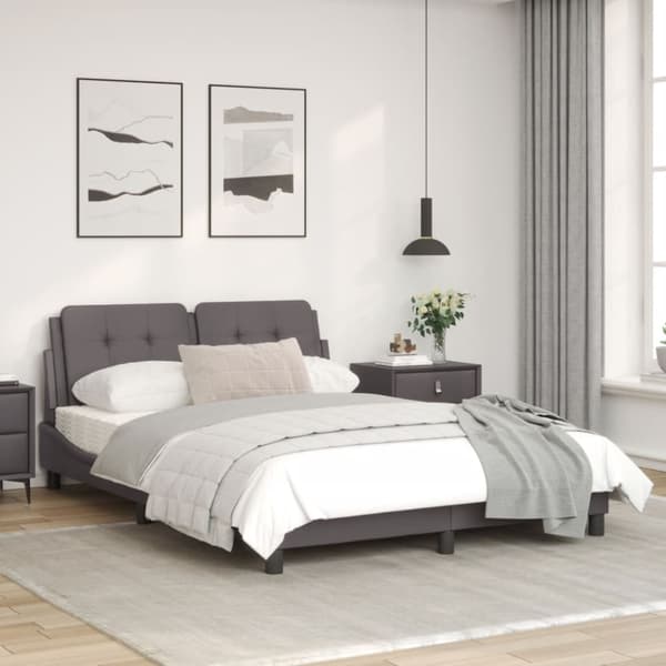 Bed Frame with LED without Mattress "Zadar" Grey 140x190 cm