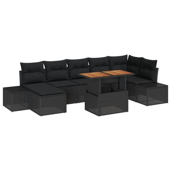 Trädgårdsoffset med lagring 8 pcs Svart Poly rattan
