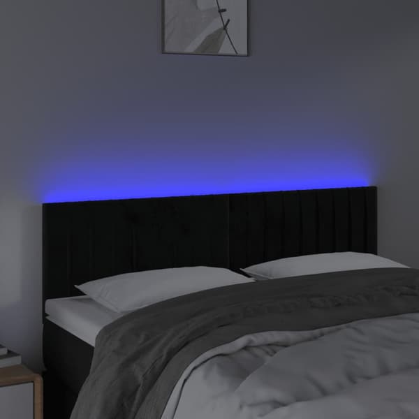 Sänggavel LED svart 144x5x78/88 cm sammet