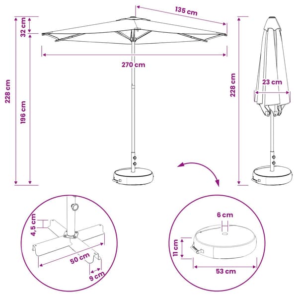 Trädgårdsparasol 270 x 270 cm Polyester Rektangulär Gul och Vit