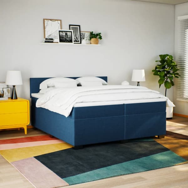 Ramsäng med madrass blå 200x200 cm tyg