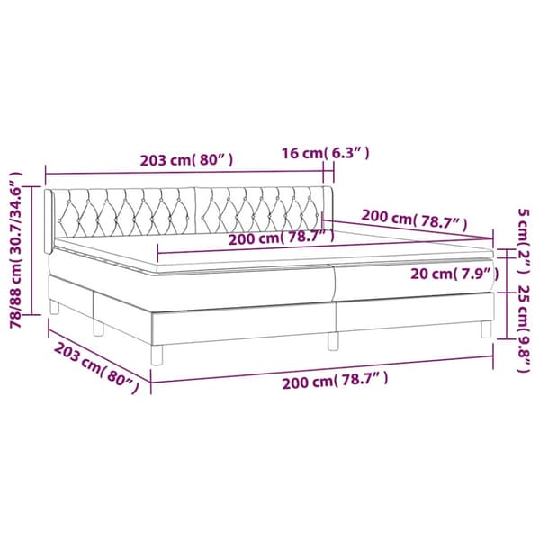 Ramsäng med madrass mörkblå 200x200 cm sammet