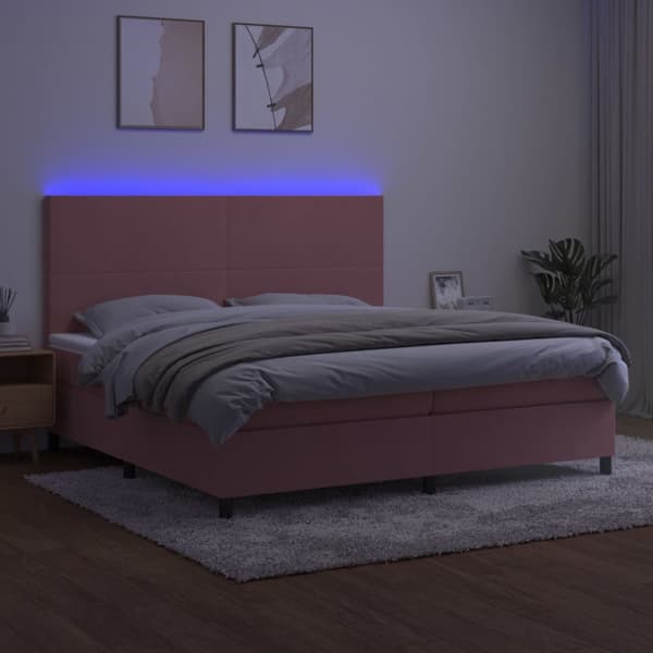 Ramsäng med madrass rosa & LED 200x200 cm sammet