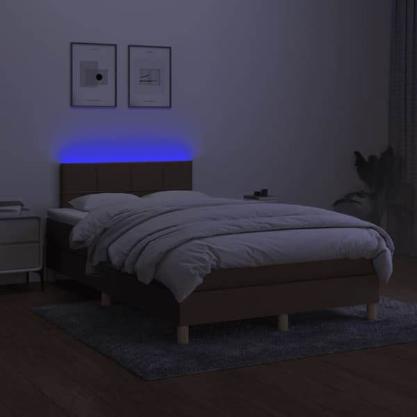 Ramsäng med madrass & LED mörkbrun 120x190 cm tyg