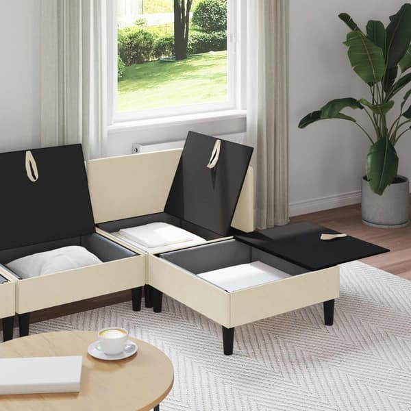Möbelset för vardagsrummet 4 pcs Gräddvit Tyg
