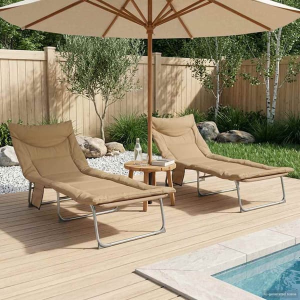 Hopfällbar solstol med kudde 2 pcs Beige