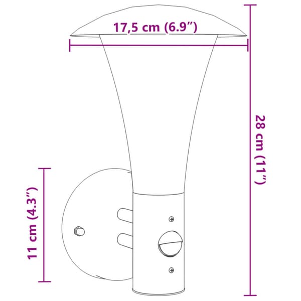 Utomhusvägglampa med sensor silver rostfritt stål