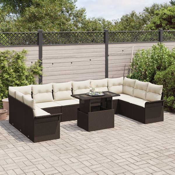 Trädgårdsoffset med kudde 11 pcs Brun Poly rattan