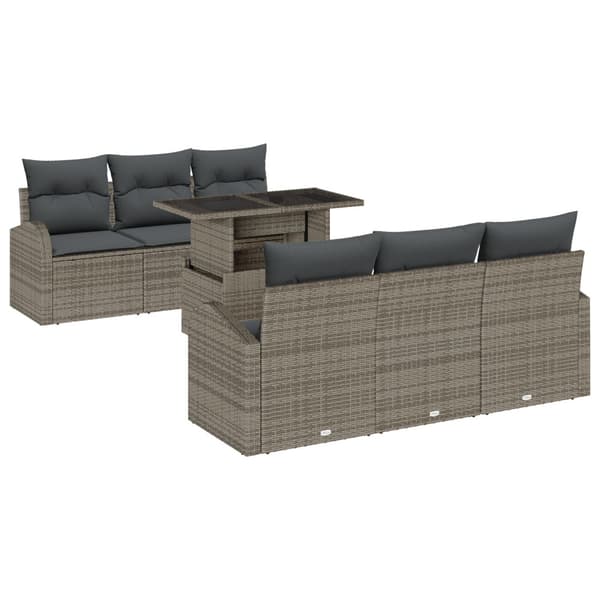 Trädgårdsoffset med kudde 7 pcs Grå Poly rattan