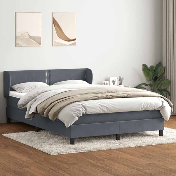 Ramsäng med madrass mörkgrå 160x210 cm sammet