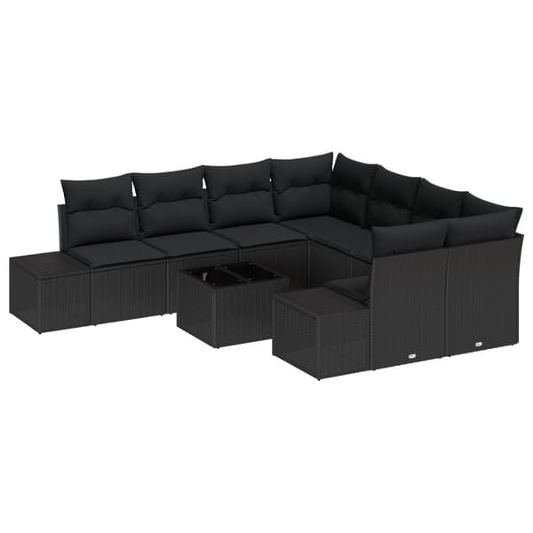 Trädgårdsoffset med kudde 9 pcs Svart konstrotting