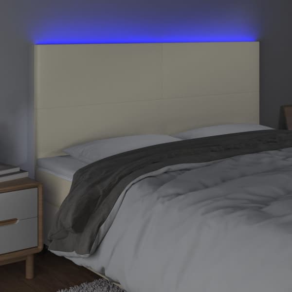 Sänggavel LED gräddvit 200x5x118/128 cm konstläder