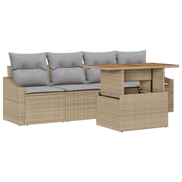 Trädgårdsoffset med kudde 5 pcs Beige Poly rattan