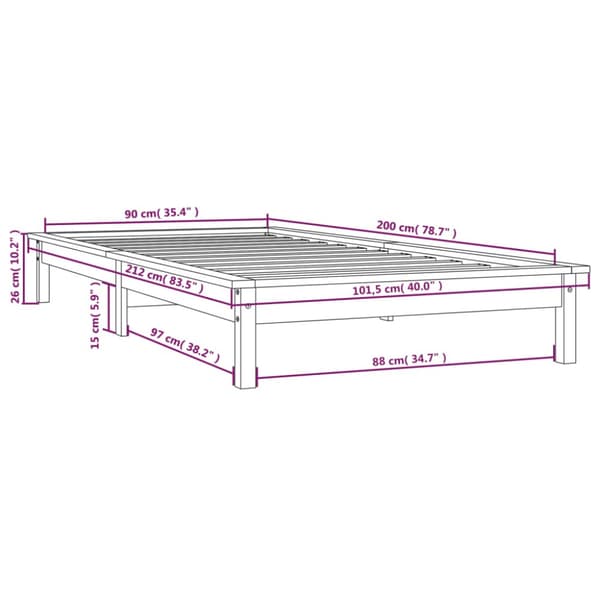 Sängram vit 90x200 cm massiv furu