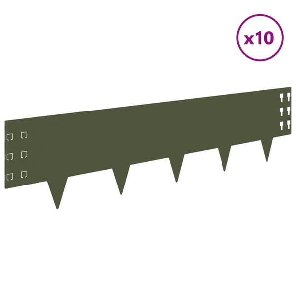 Kant för gräsmatta 10 pcs 100 x 25 cm Stål Olivgrön