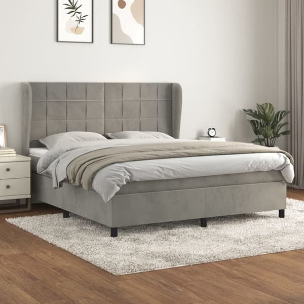 Ramsäng med madrass ljusgrå 160x200 cm sammet