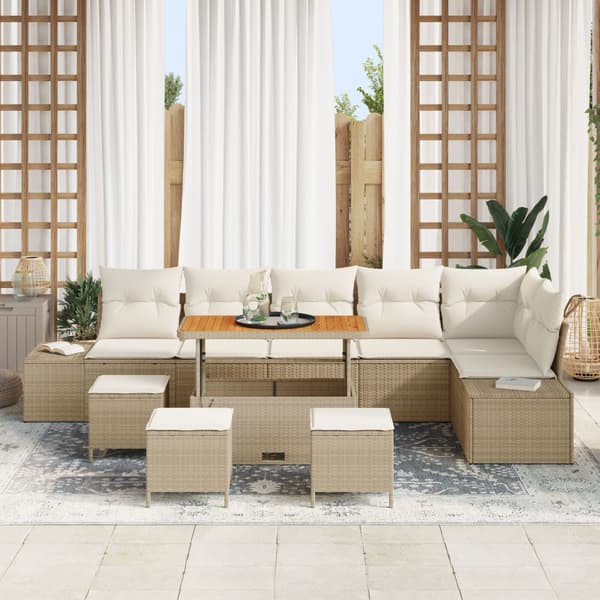 Trädgårdsoffset med kudde 9 pcs Beige konstrotting