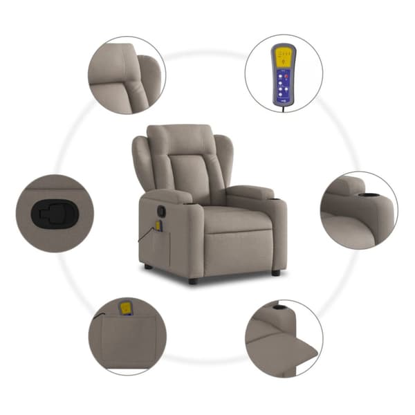 Massagefåtölj taupe tyg