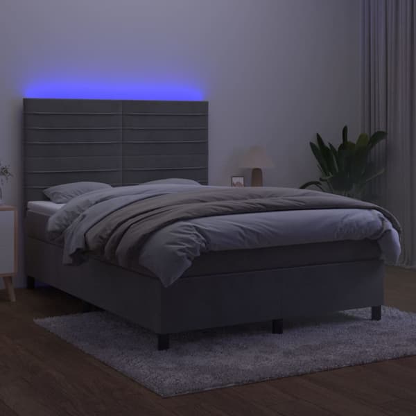 Ramsäng med madrass & LED ljusgrå 140x190 cm sammet