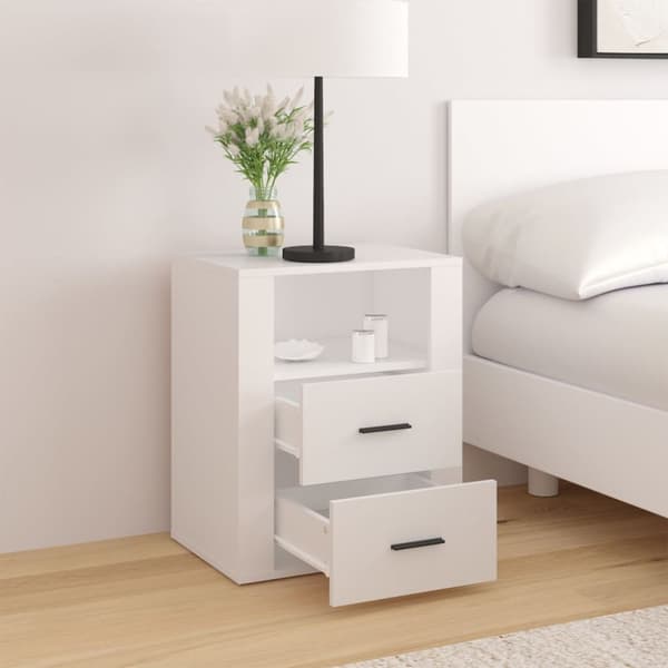 Sängbord vit 50x36x60 cm konstruerat trä