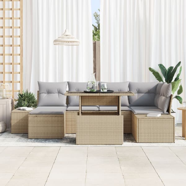 Trädgårdsoffset med lagring 7 pcs Beige Poly rattan