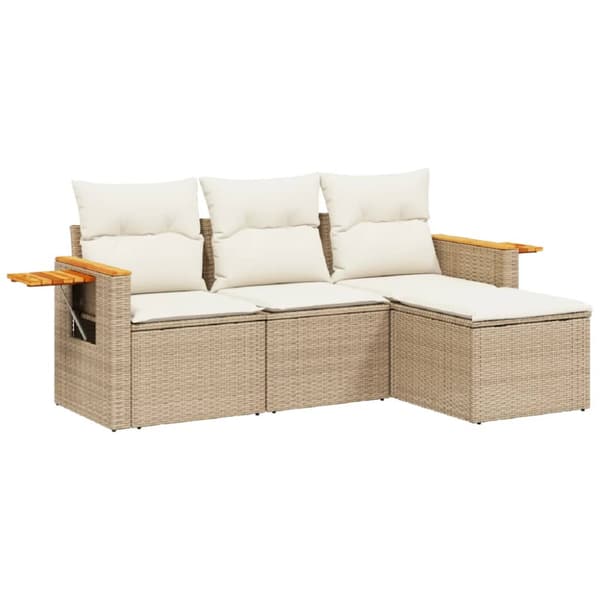 Soffgrupp för trädgård med dynor 4 delar beige konstrotting