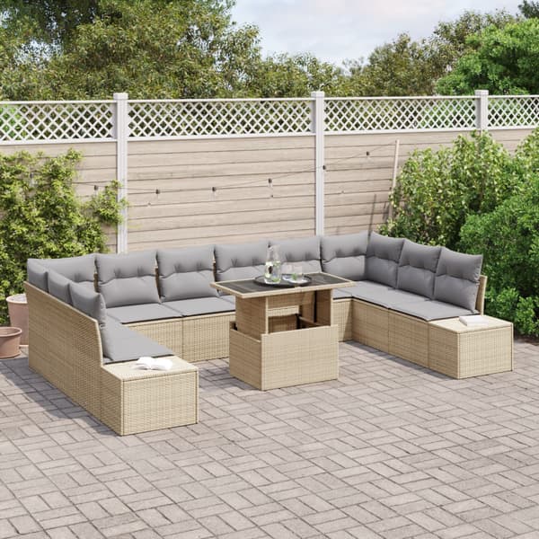 Trädgårdsoffset med lagring 11 pcs Beige Poly rattan