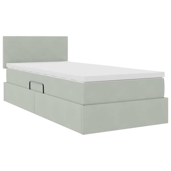 Förvaringssäng med madrass Ljusgrå 90 x 200 cm Sammet