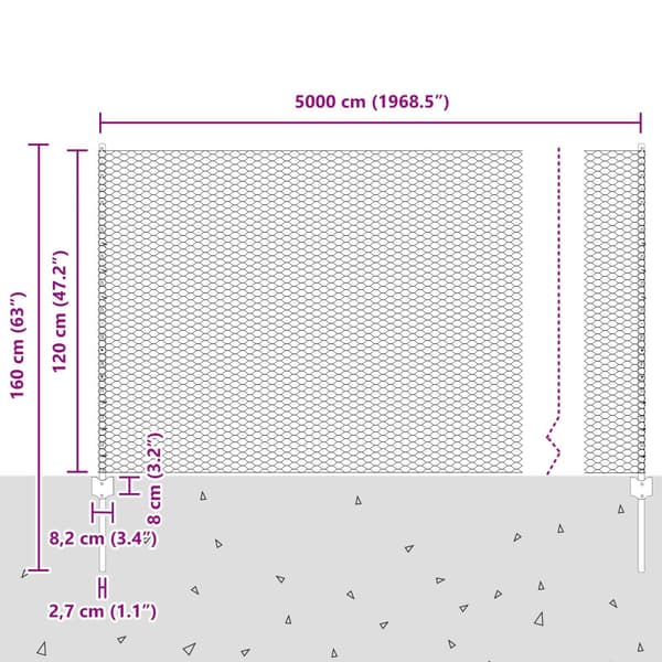 Stängsel med stolpe Silver 1,2 x 50 m Stål