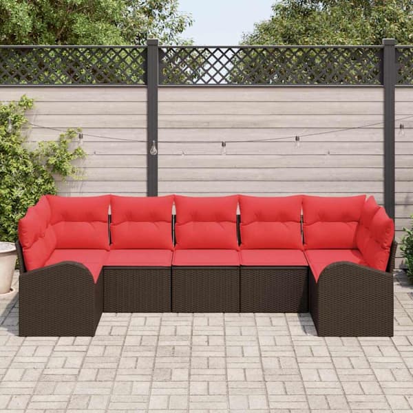 Trädgårdsoffset med kudde 7 pcs Brun Poly Rattan
