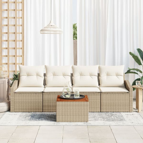 Trädgårdsoffset 5 pcs Beige och gräddfärgad konstrotting