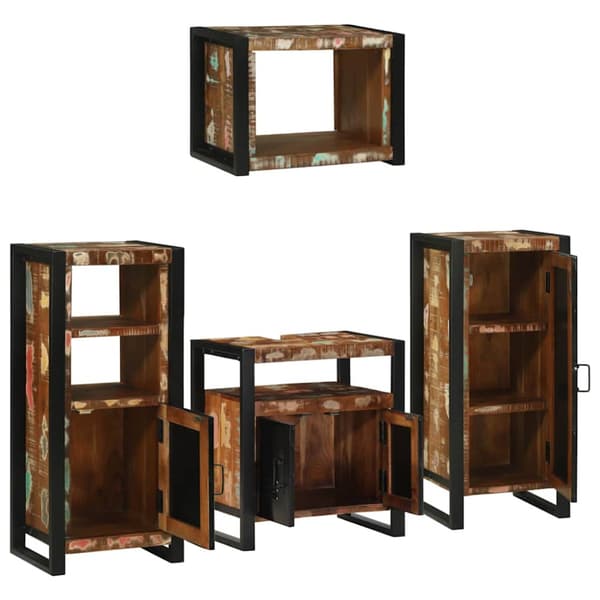 Badrumsmöbelset 4 pcs Flerfärgsdesign Massivt återvunnet trä