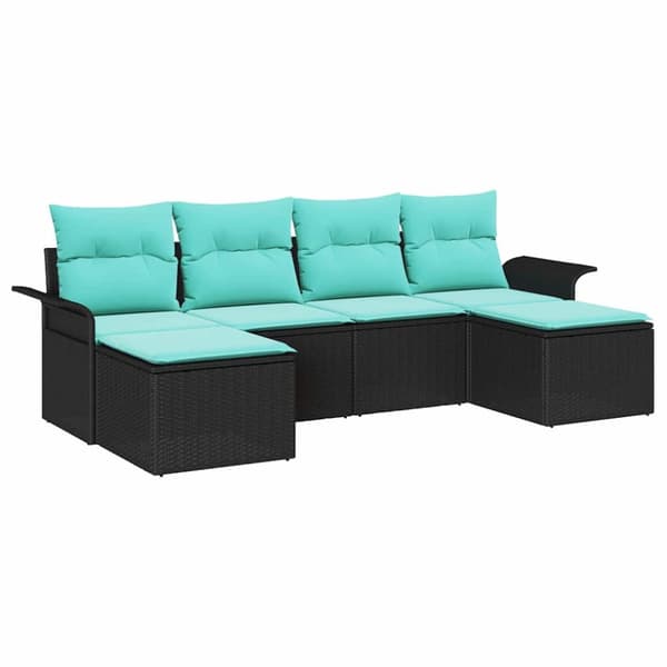 Trädgårdsoffset med kudde med lagring 6 pcs Svart Poly rattan