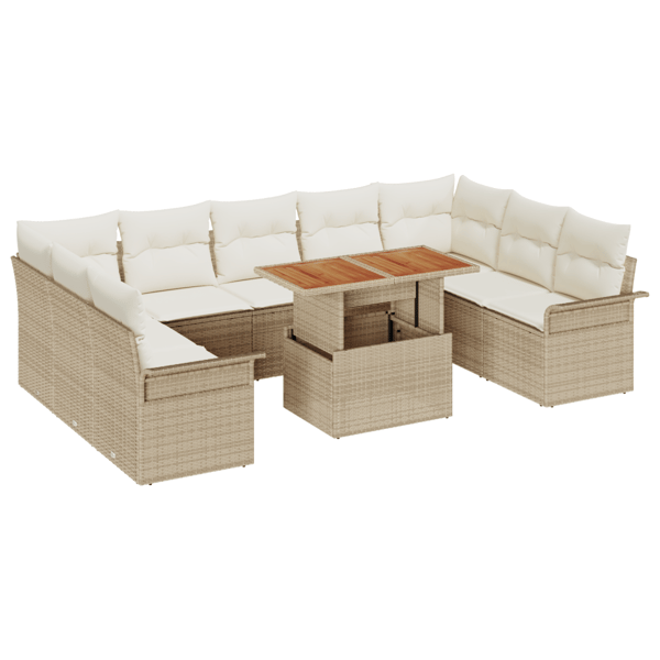 Trädgårdsoffset med lagring 10 pcs Beige Poly rattan