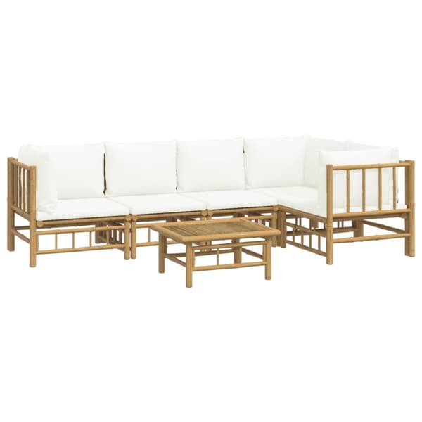 Loungegrupp 6 delar gräddvita dynor bambu