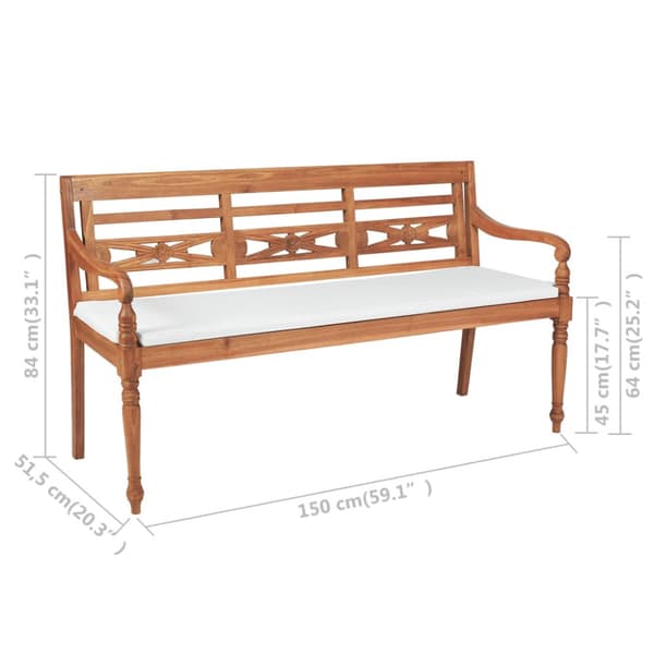 Bataviabänk med dyna 150 cm teak
