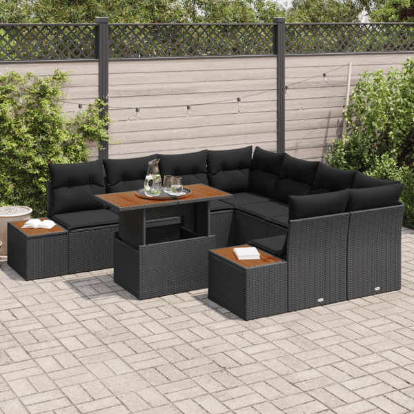 Trädgårdsoffset med lagring 9 pcs Svart Poly rattan