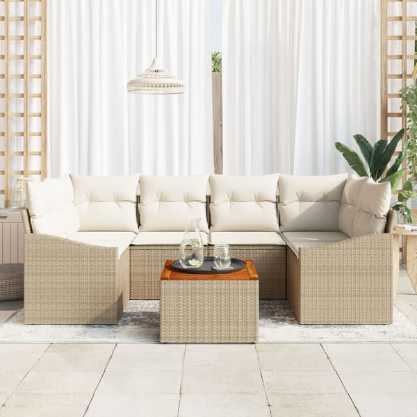 Trädgårdsoffset 7 pcs Beige och gräddfärgad konstrotting