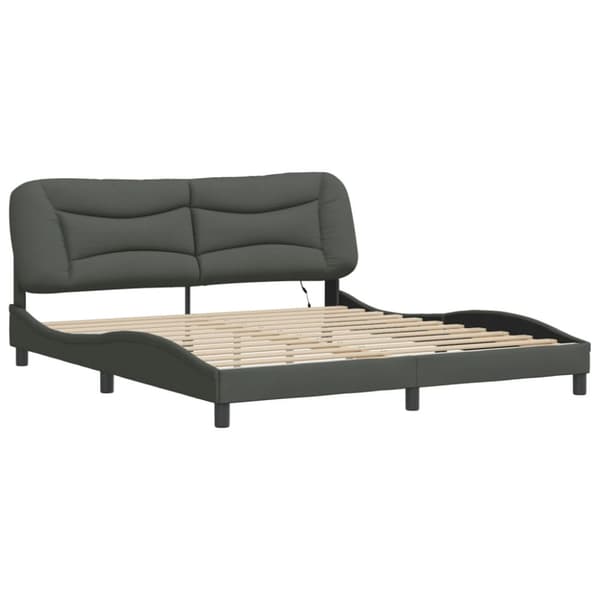Bed Frame with LED without Mattress "Hvar" Dark Grey 180x200 cm Fabric